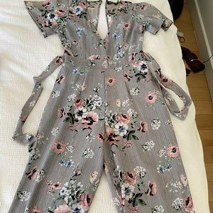 Wide leg floral jumpsuit